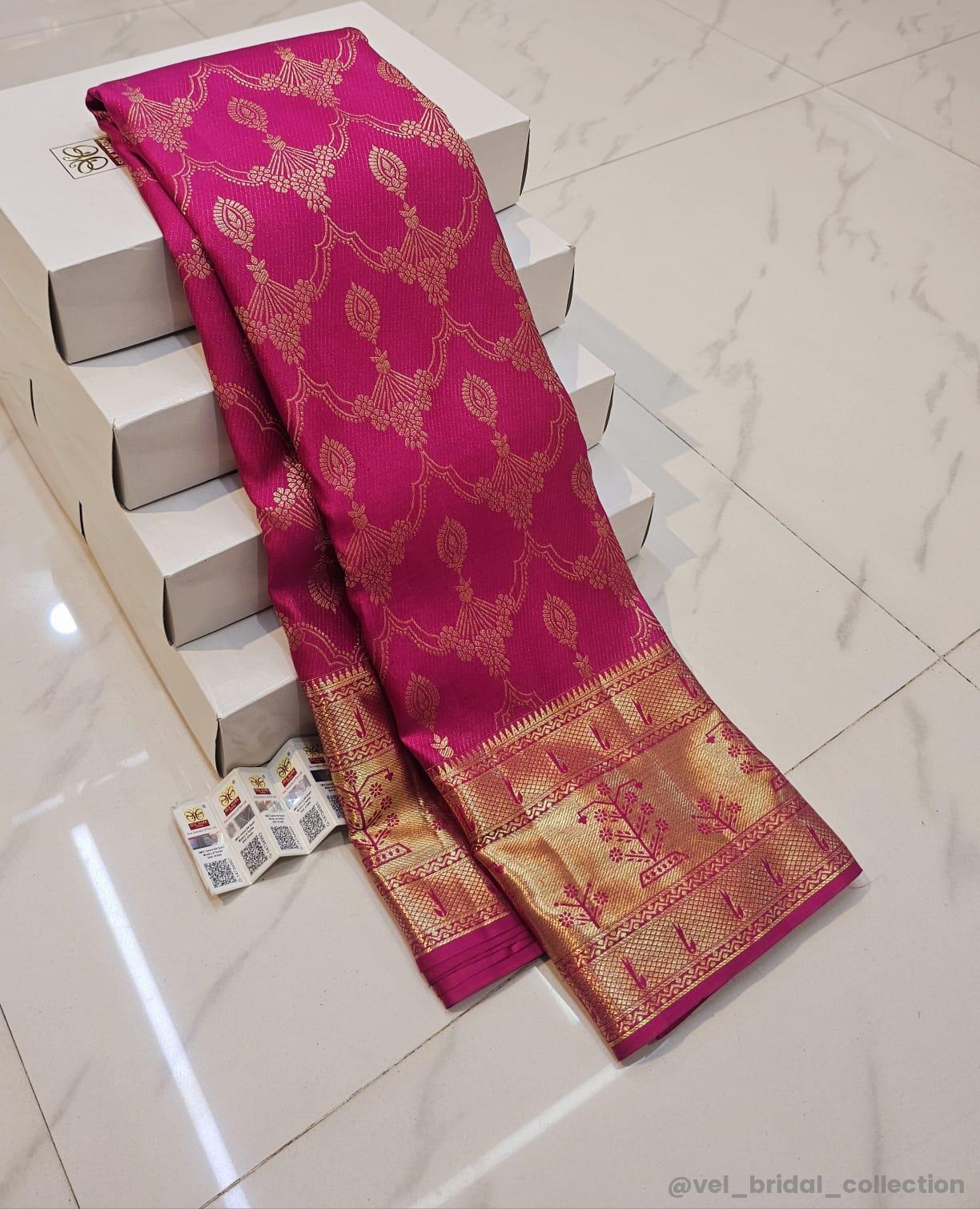 KANCHIPURAM PURE SILK IN HANDLOOM SINGLE TISSUE BRIDAL SAREES