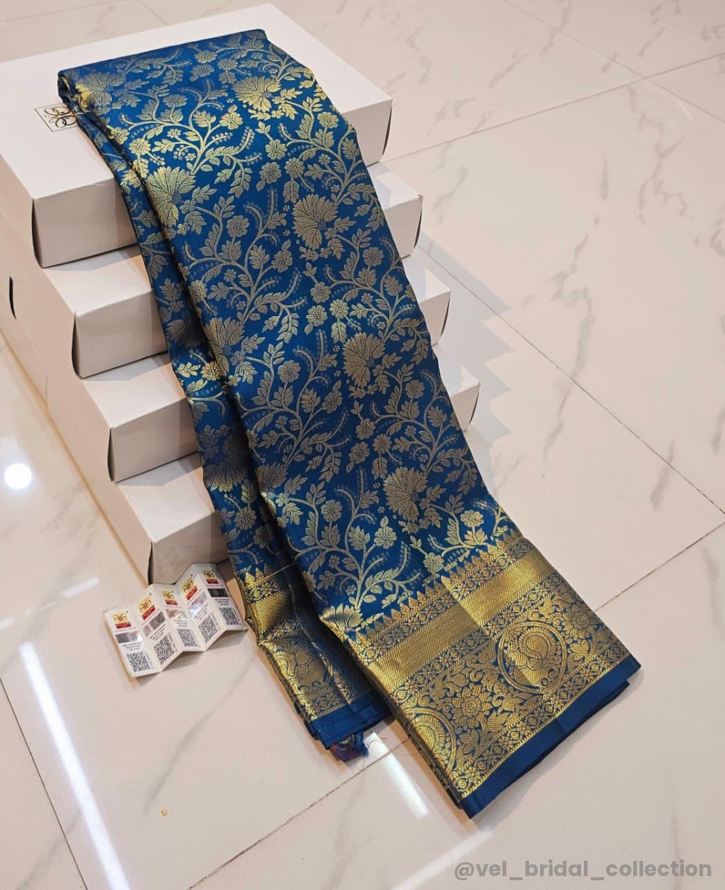 KANCHIPURAM PURE SILK IN HANDLOOM SINGLE TISSUE BRIDAL SAREES