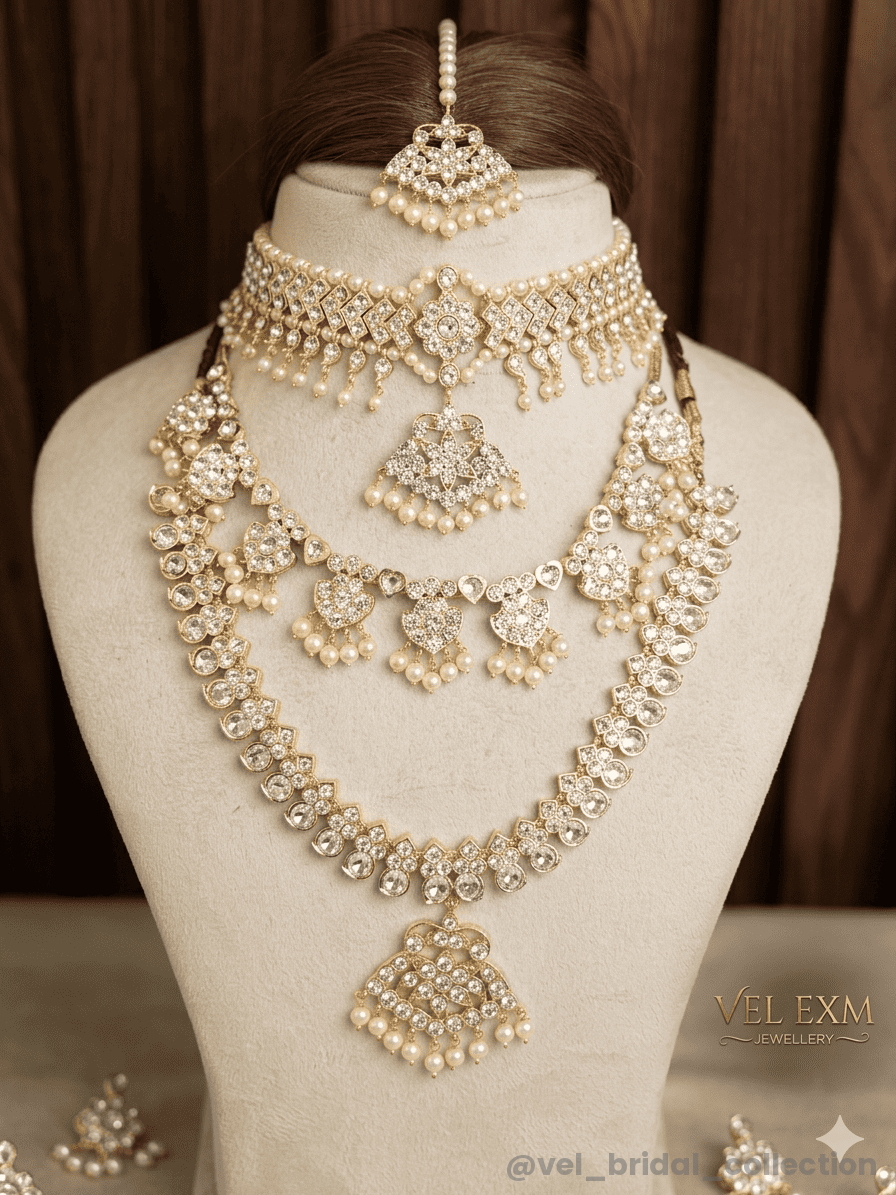 White Bharatanatyam Necklace Set