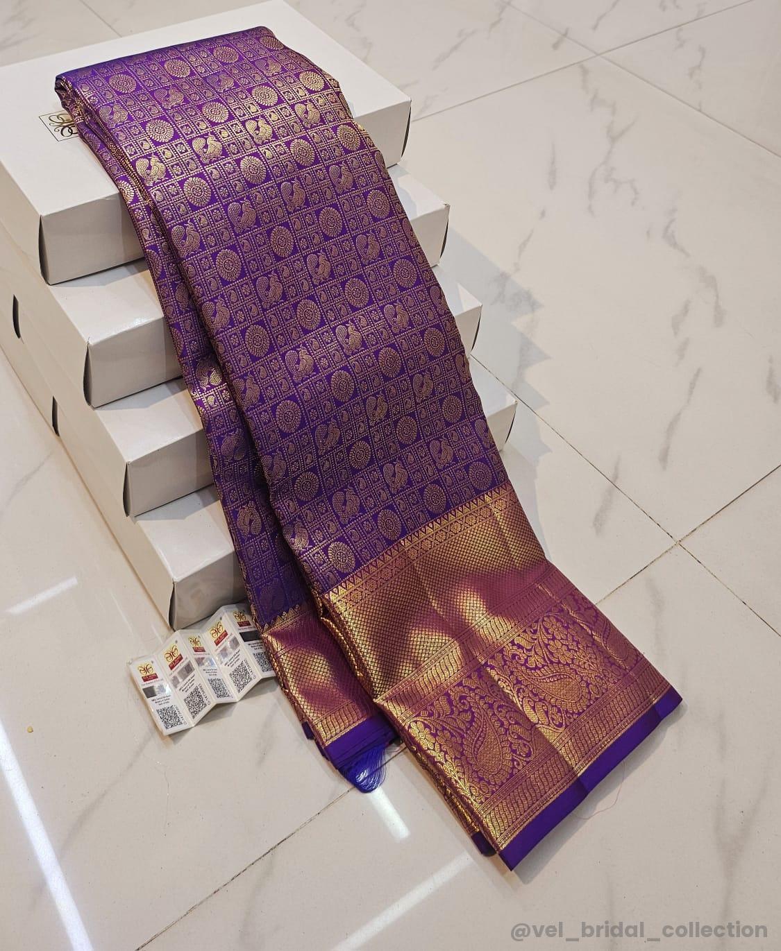 KANCHIPURAM PURE SILK IN HANDLOOM SINGLE TISSUE BRIDAL SAREES