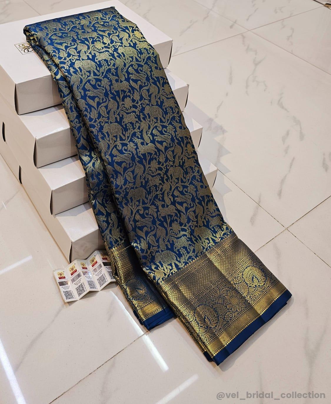 KANCHIPURAM PURE SILK IN HANDLOOM SINGLE TISSUE BRIDAL SAREES