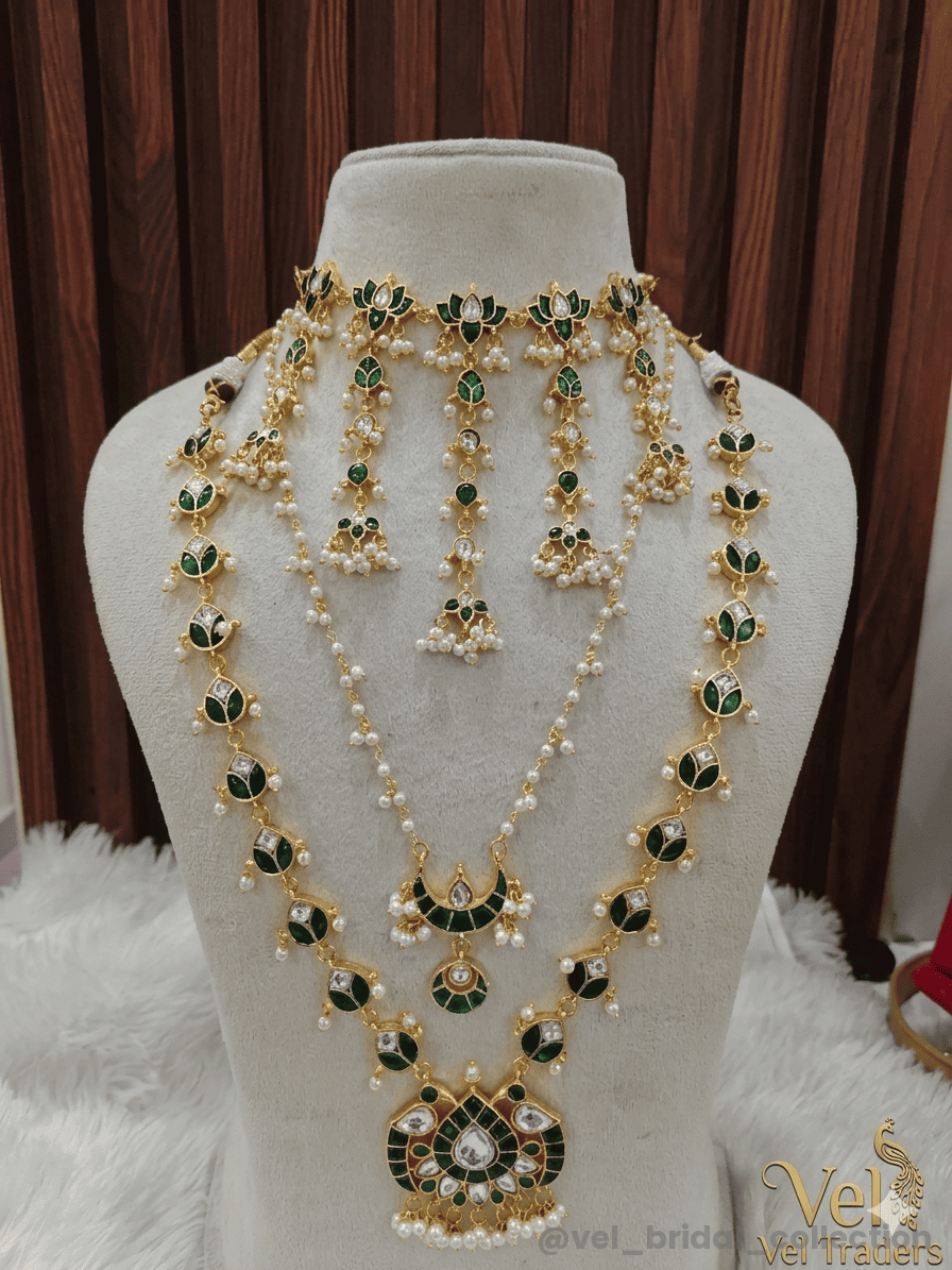 Rich green stones bridal jewelry set
