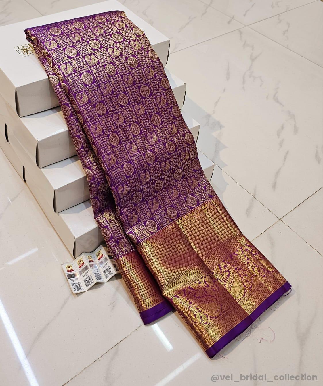 KANCHIPURAM PURE SILK IN HANDLOOM SINGLE TISSUE BRIDAL SAREES
