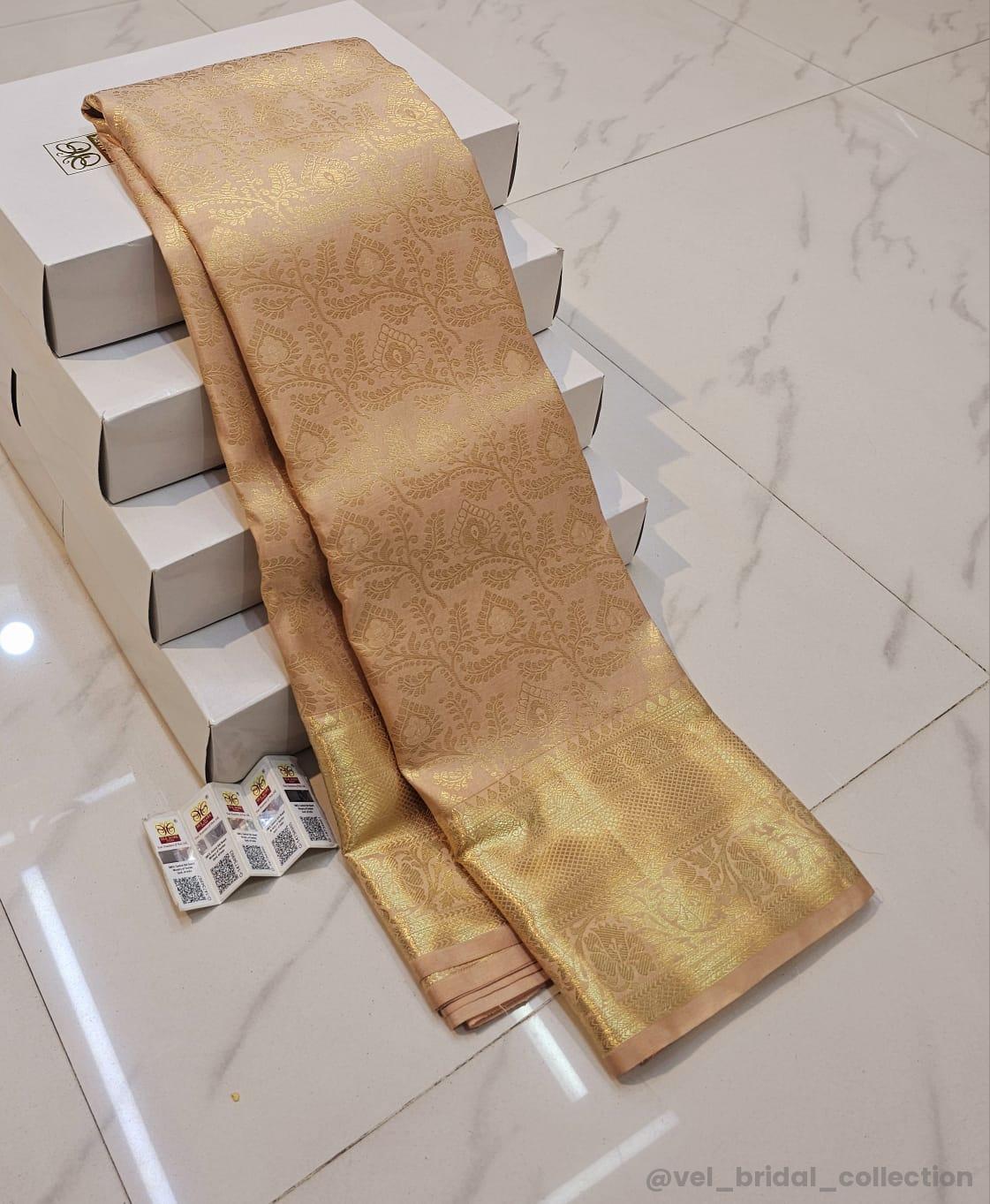 KANCHIPURAM PURE SILK IN HANDLOOM SINGLE TISSUE BRIDAL SAREES