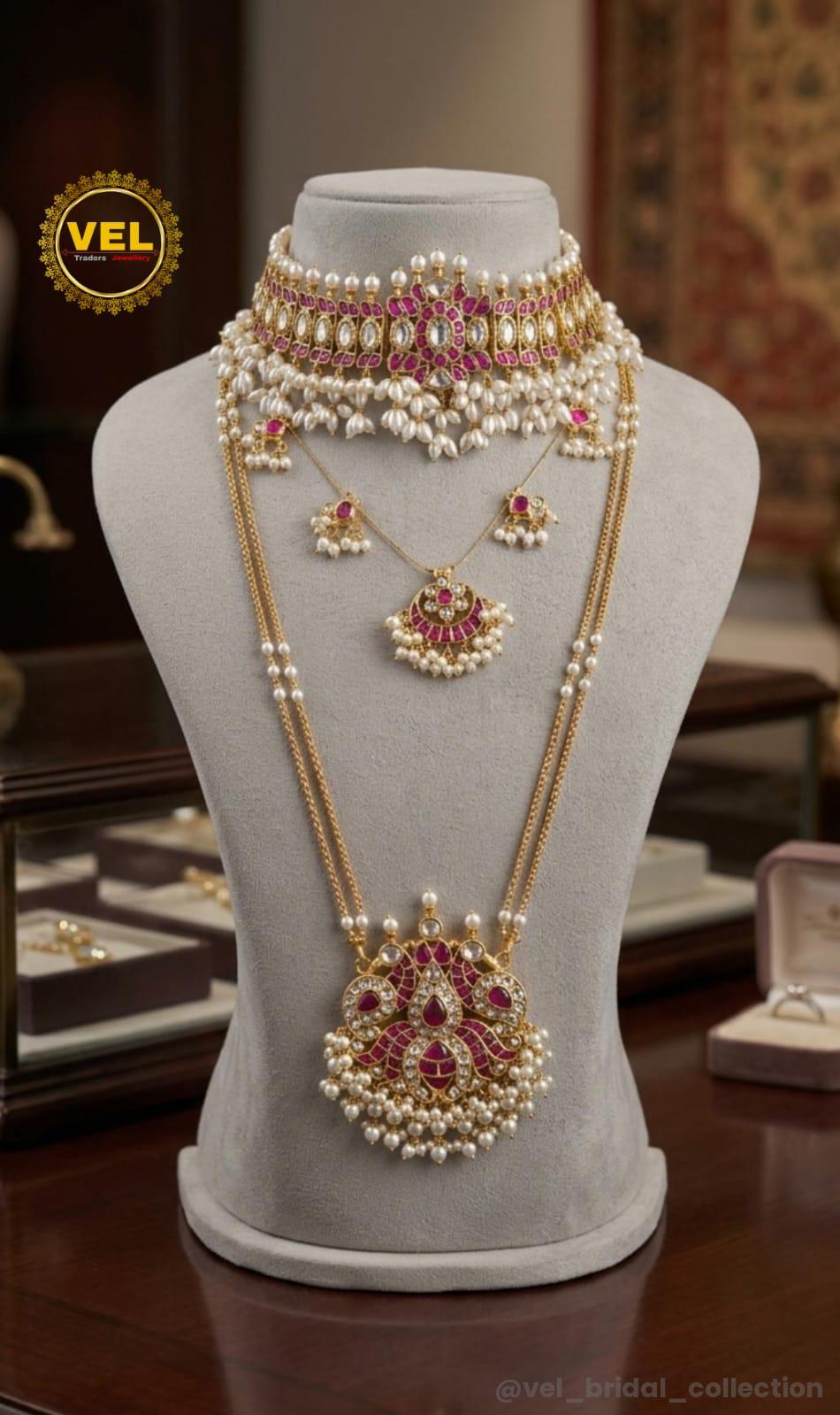 Kundan Ruby White Combo Set